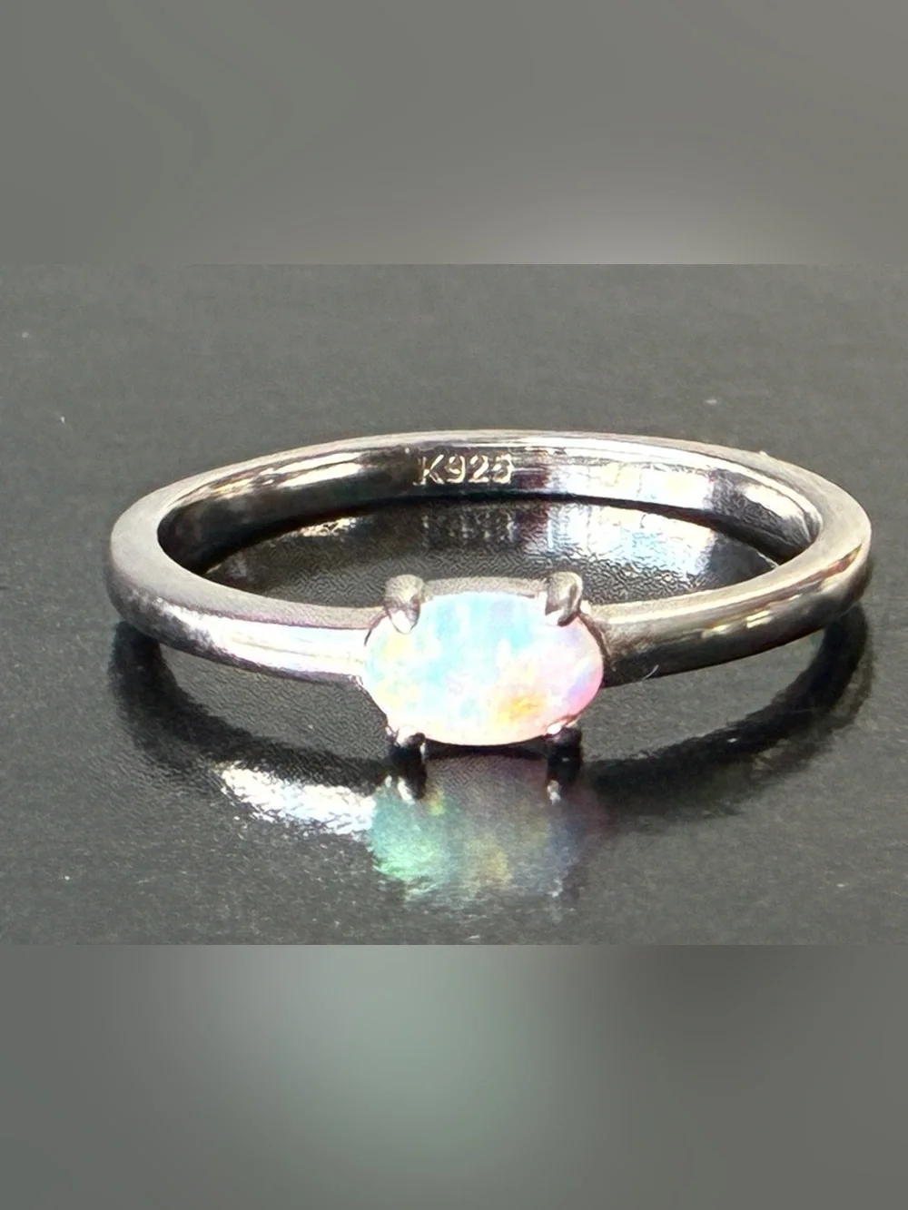 Sterling Silver Opal Solitaire Ring - White Opal Sz 7
